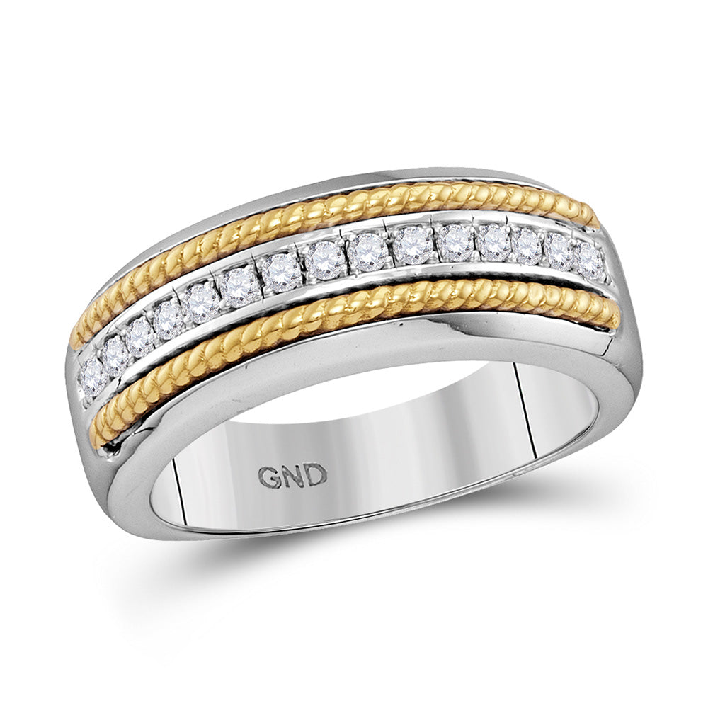 14kt Two-tone Gold Mens Round Diamond Wedding Rope Band Ring 1/3 Cttw