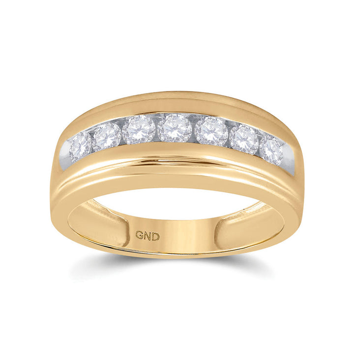 10kt Yellow Gold Mens Round Diamond Wedding Channel-Set Band Ring 7/8 Cttw