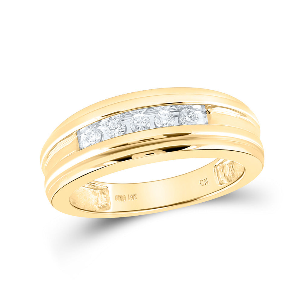 14kt Yellow Gold Mens Round Diamond Wedding Single Row Band Ring 1/4 Cttw