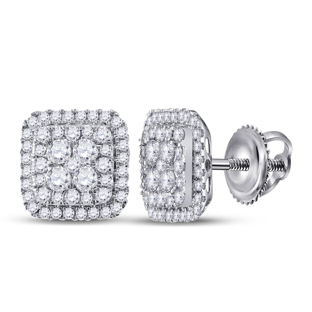 14kt White Gold Womens Round Diamond Cushion Cluster Earrings 1-1/2 Cttw