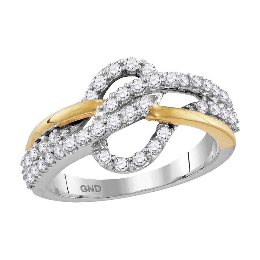 10kt Two-tone White Yellow Gold Womens Round Diamond Woven Band Ring 5/8 Cttw