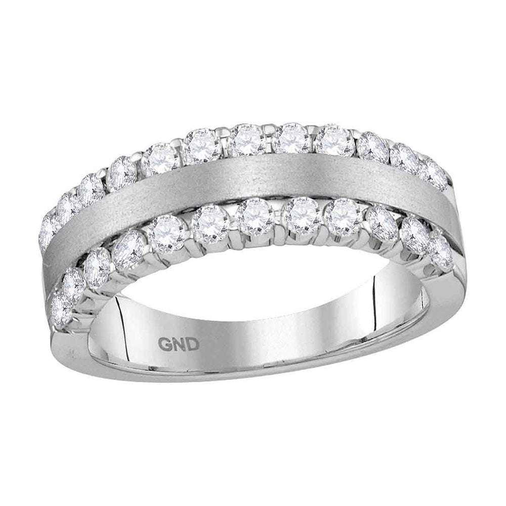 14kt Brushed White Gold Womens Machine-Set Round Diamond Band Ring 1 Cttw