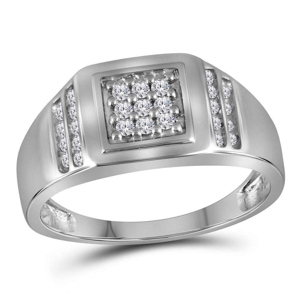 10kt White Gold Mens Round Diamond Square Cluster Ring 1/4 Cttw