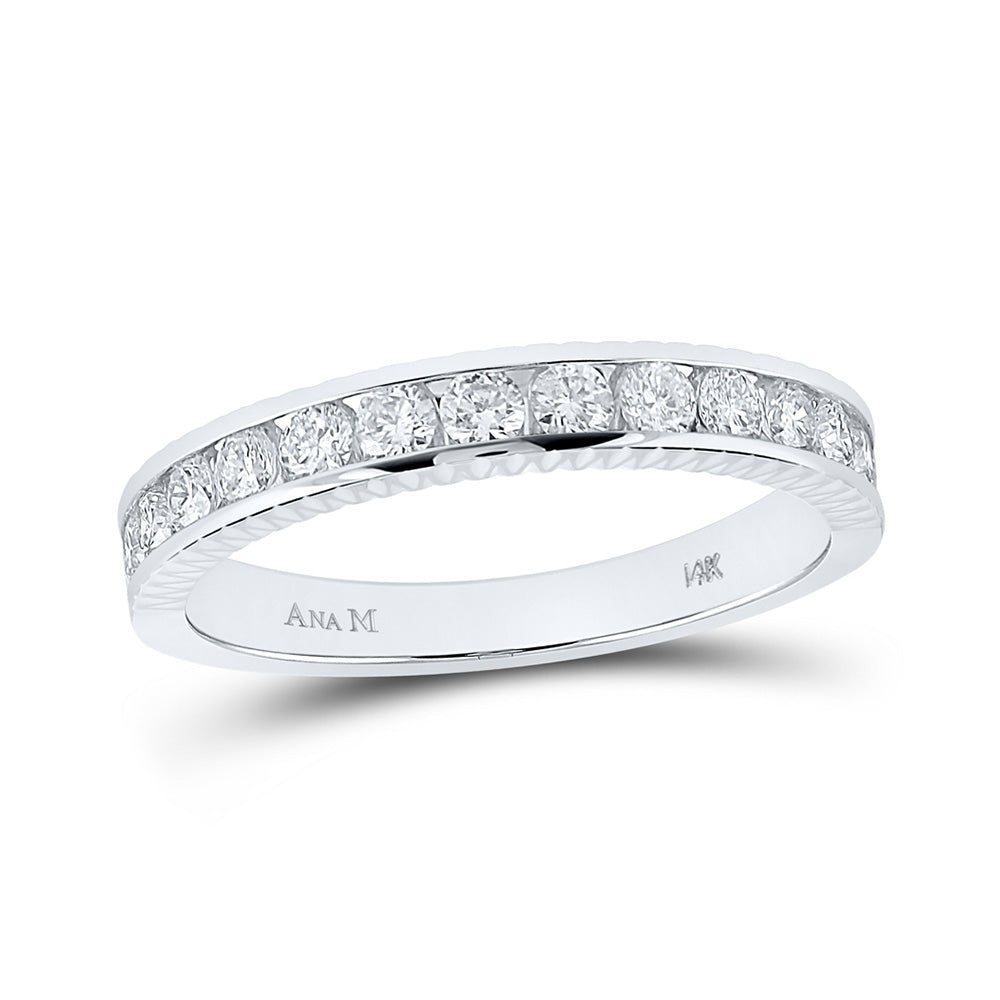 14kt White Gold Womens Round Diamond Wedding Anniversary Band 1/2 Cttw