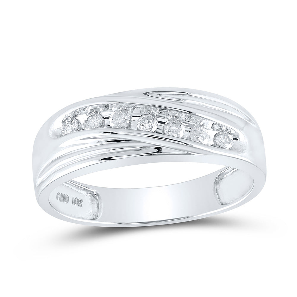 10kt White Gold Mens Round Diamond Wedding Single Row Band Ring 1/4 Cttw