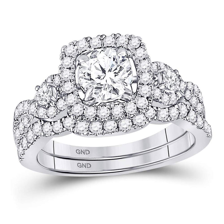 14kt White Gold Round Diamond Halo Bridal Wedding Ring Band Set 1-3/4 Cttw