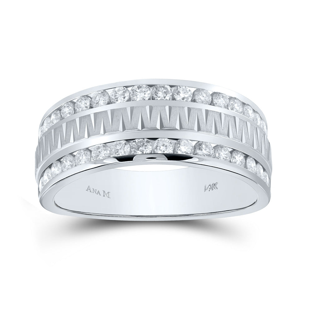 14kt White Gold Mens Round Diamond Wedding Double Row Band Ring 1 Cttw