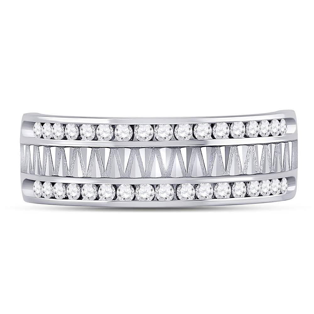 14kt White Gold Mens Round Diamond Double Row Zigzag Wedding Band Ring 1/2 Cttw