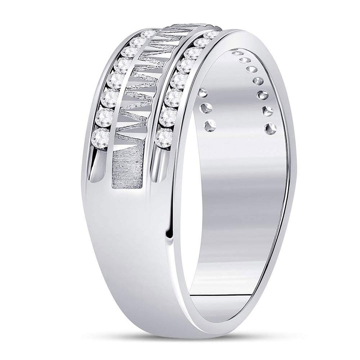 14kt White Gold Mens Round Diamond Double Row Zigzag Wedding Band Ring 1/2 Cttw