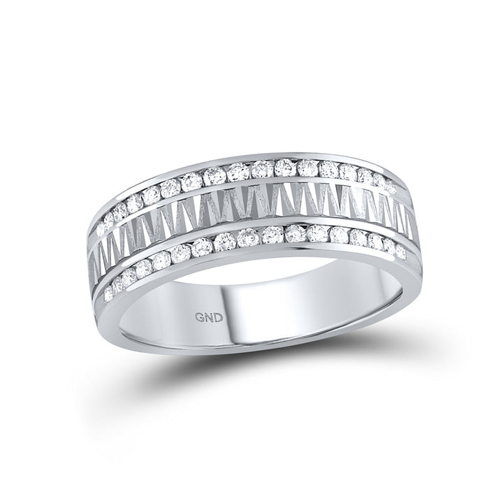 14kt White Gold Mens Round Diamond Double Row Zigzag Wedding Band Ring 1/2 Cttw