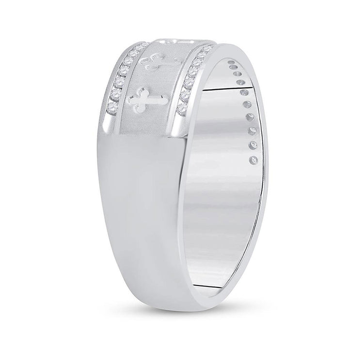 14kt White Gold Mens Round Diamond Wedding Cross Band Ring 1/4 Cttw