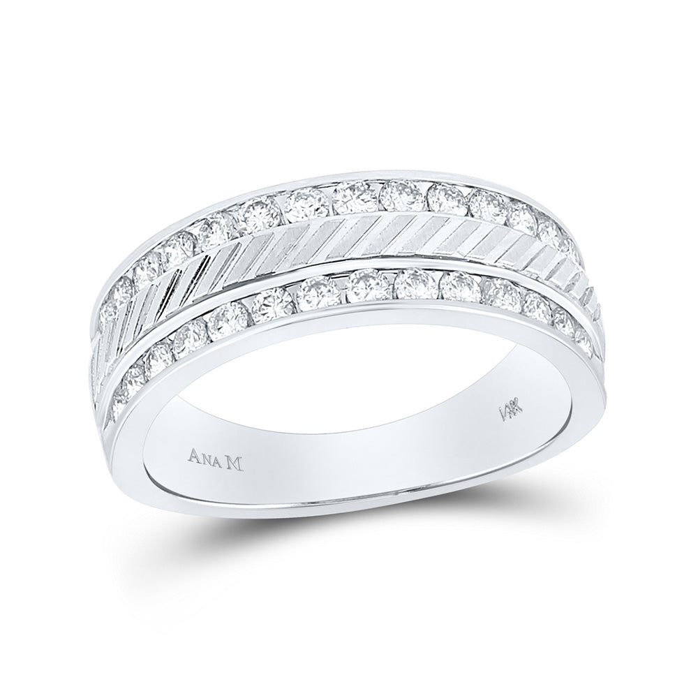 14kt White Gold Mens Round Channel-set Diamond Double Row Grecco Wedding Band Ring 1 Cttw