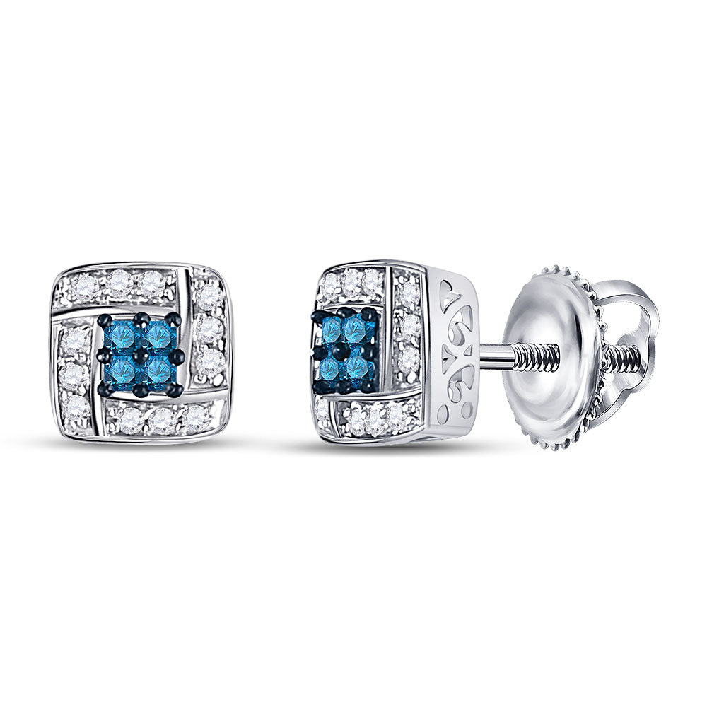 10kt White Gold Womens Princess Blue Color Enhanced Diamond Square Earrings 1/6 Cttw