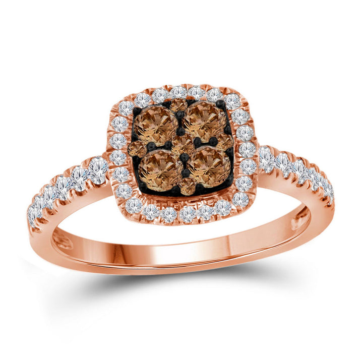 10kt Rose Gold Womens Round Brown Diamond Square Cluster Ring 3/4 Cttw