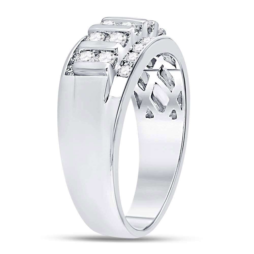 14kt White Gold Mens Round Diamond Wedding Channel Set Band Ring 1 Cttw