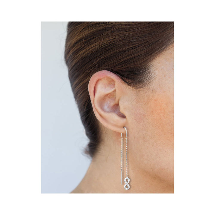 10kt White Gold Womens Round Diamond Infinity Threader Earrings 1/6 Cttw