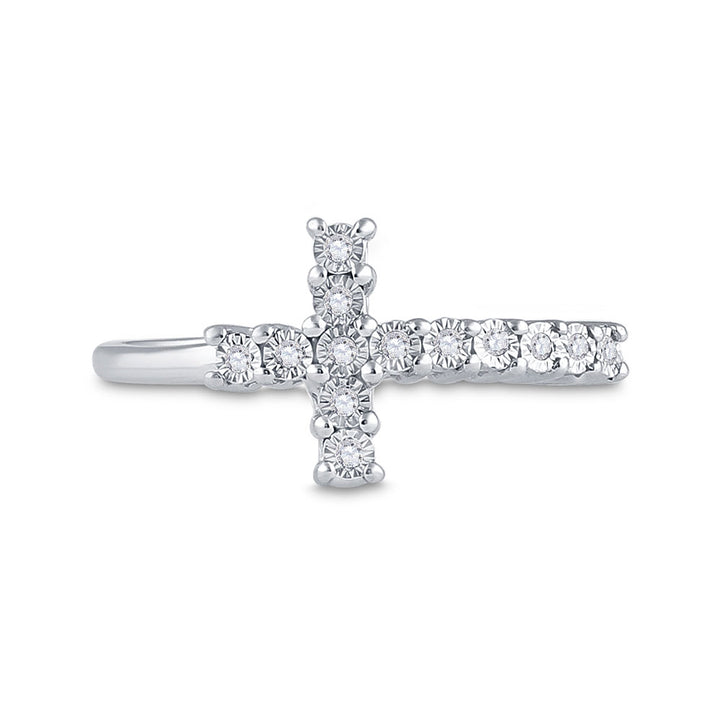 Sterling Silver Womens Round Diamond Cross Ring 1/20 Cttw