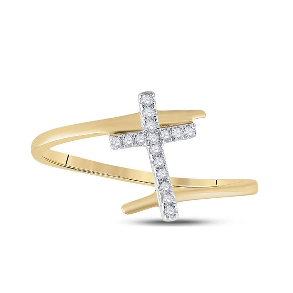 10kt Yellow Gold Womens Round Diamond Cross Ring 1/12 Cttw