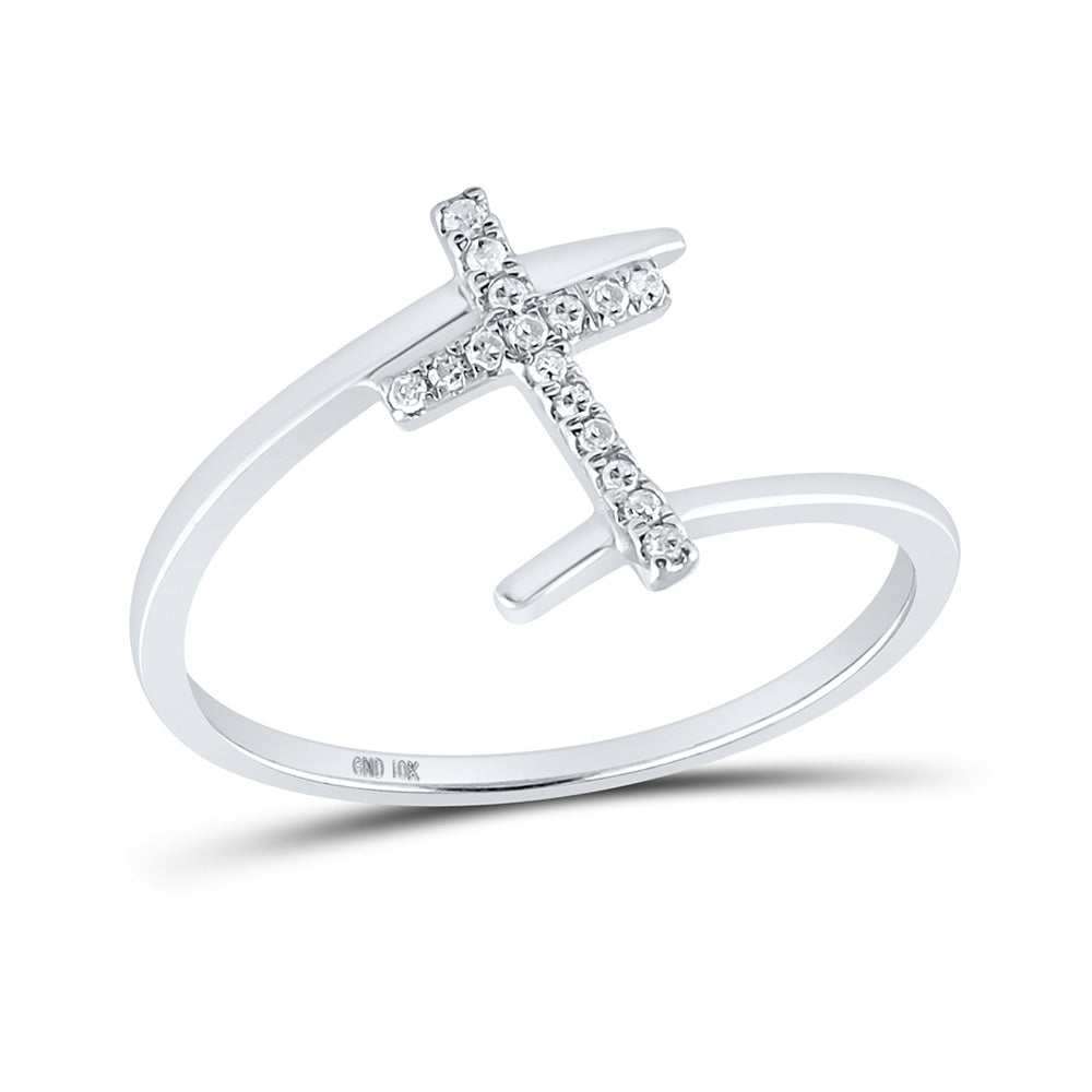 10kt White Gold Womens Round Diamond Cross Ring 1/12 Cttw