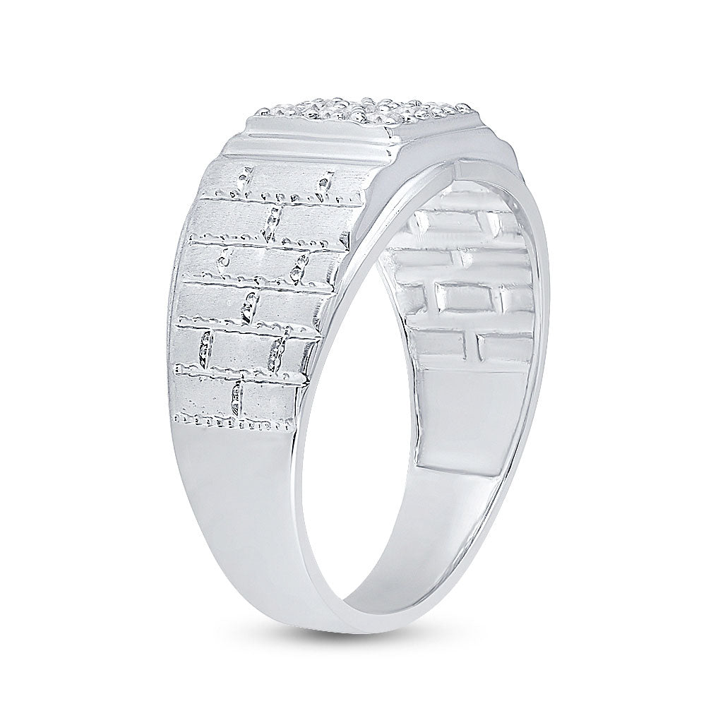 10kt White Gold Mens Round Diamond Square Cluster Brick Ring 1/4 Cttw