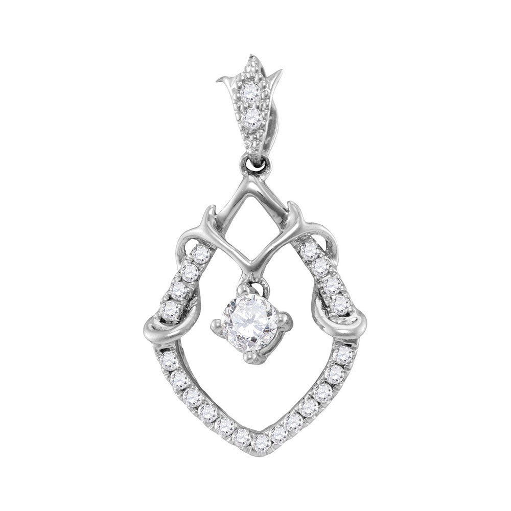 10kt White Gold Womens Round Diamond Framed Solitaire Pendant 1/4 Cttw