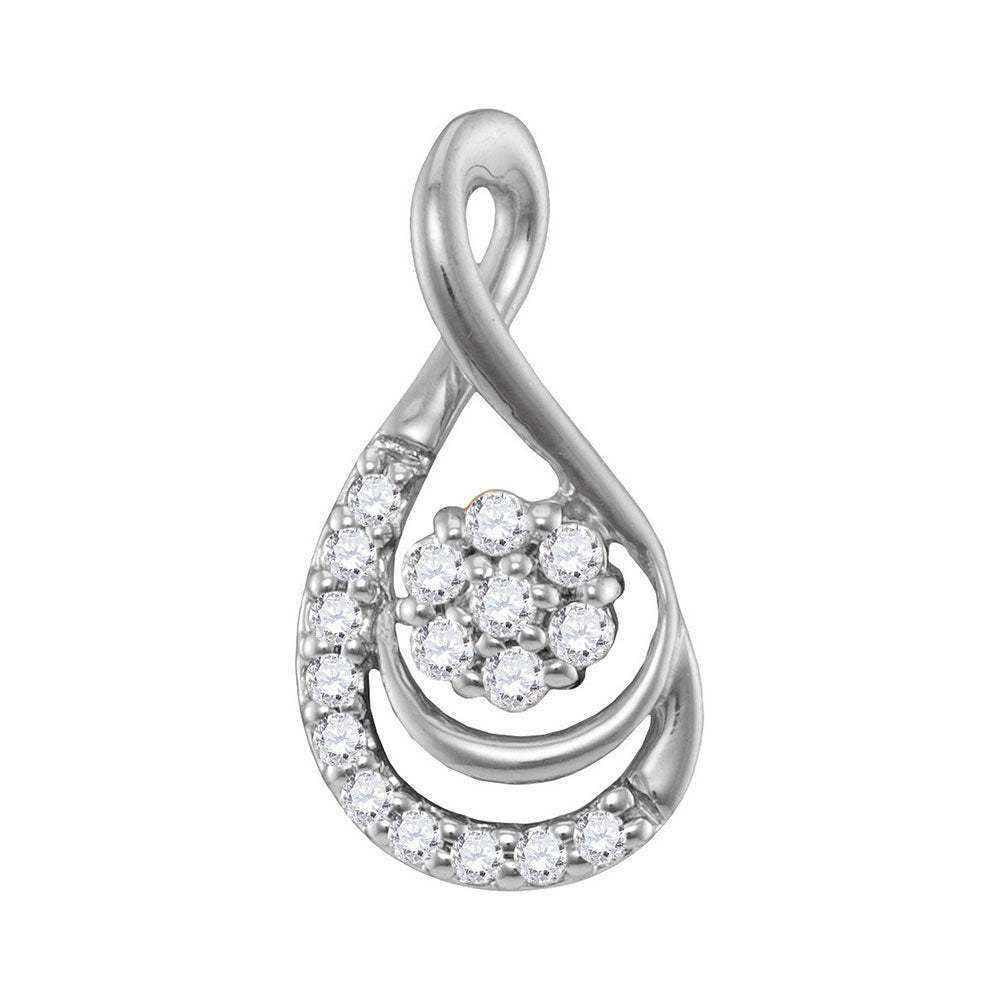 10kt White Gold Womens Round Diamond Flower Cluster Teardrop Pendant 1/10 Cttw