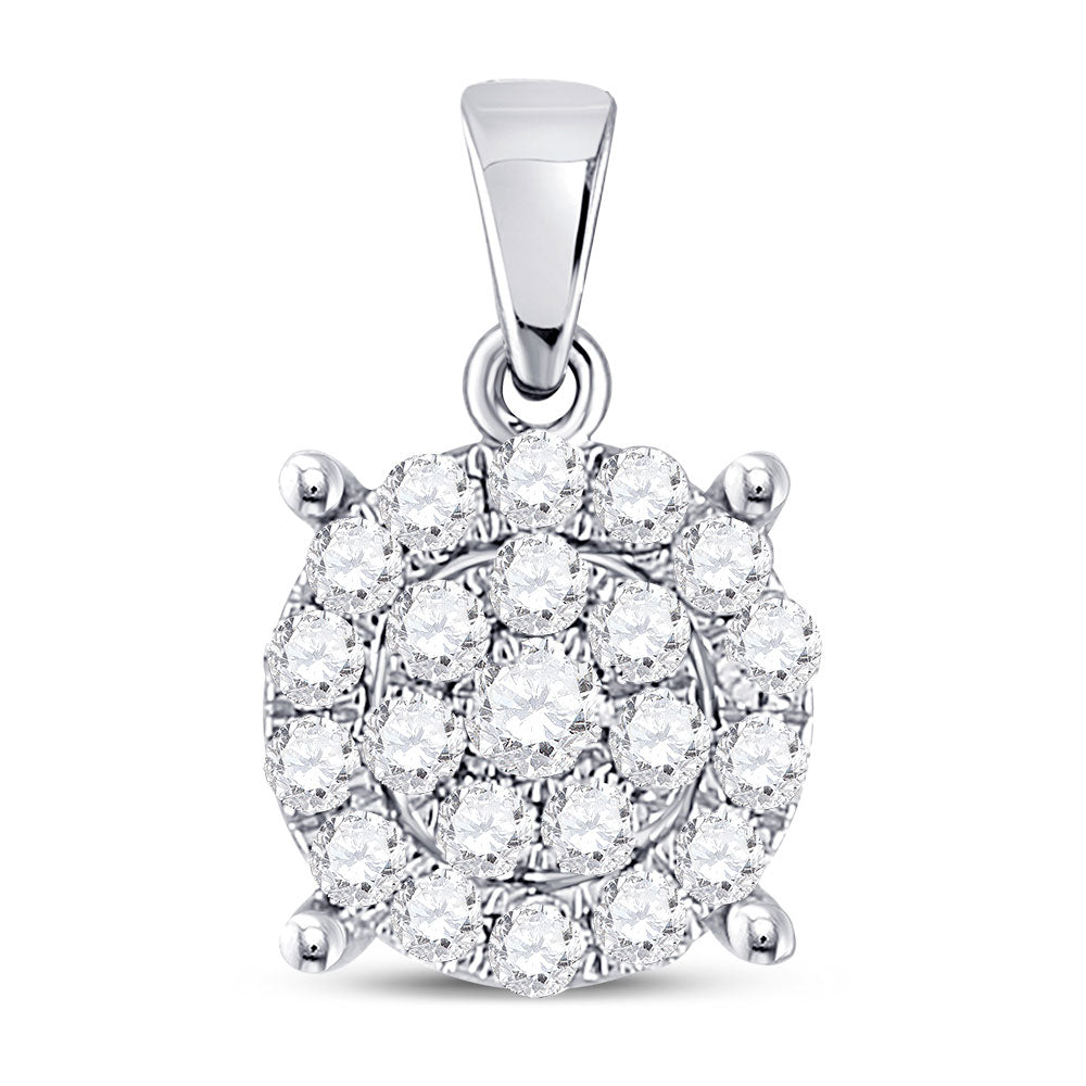 10kt White Gold Womens Round Diamond Cluster Pendant 1/2 Cttw