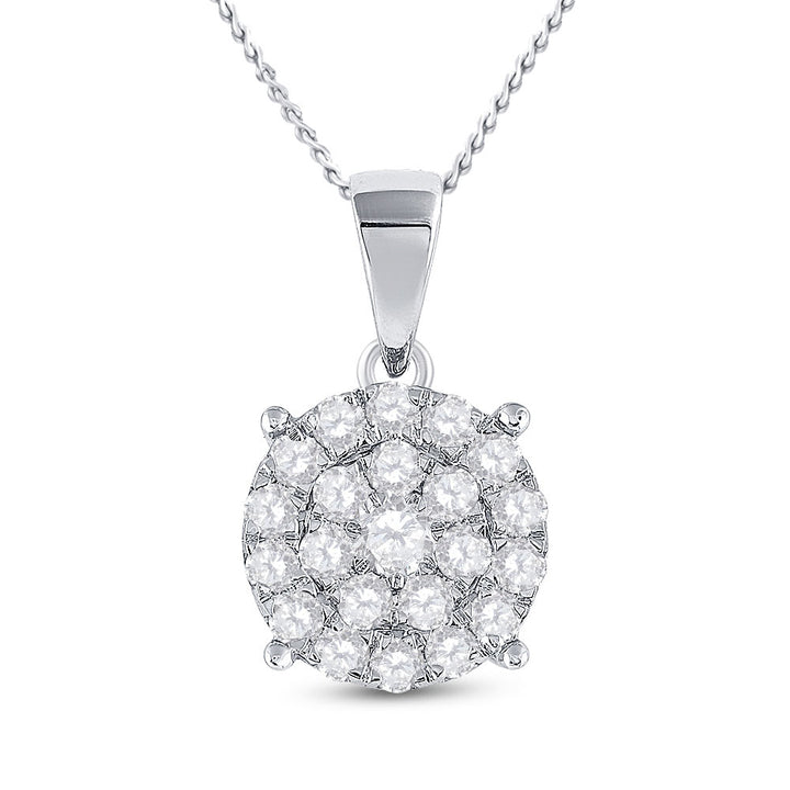 10kt White Gold Womens Round Diamond Cluster Pendant 2 Cttw