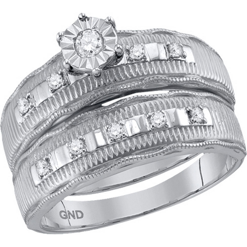 10kt White Gold His Hers Round Diamond Solitaire Matching Wedding Set 1/4 Cttw