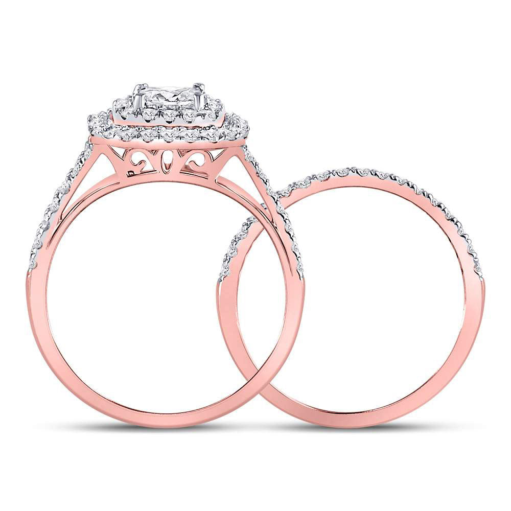 14kt Rose Gold Princess Diamond Bridal Wedding Ring Band Set 1-1/2 Cttw