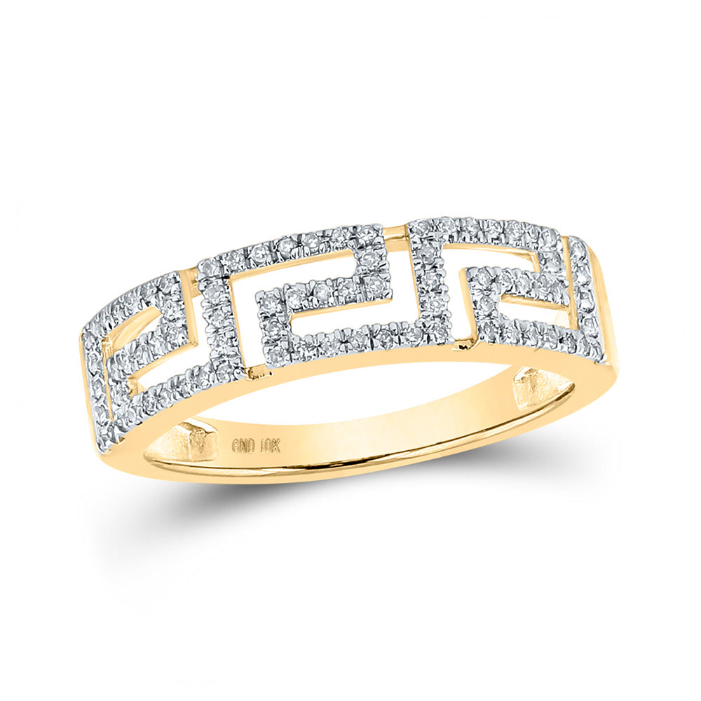 10kt Yellow Gold Womens Round Diamond Greek Key Band Ring 1/5 Cttw