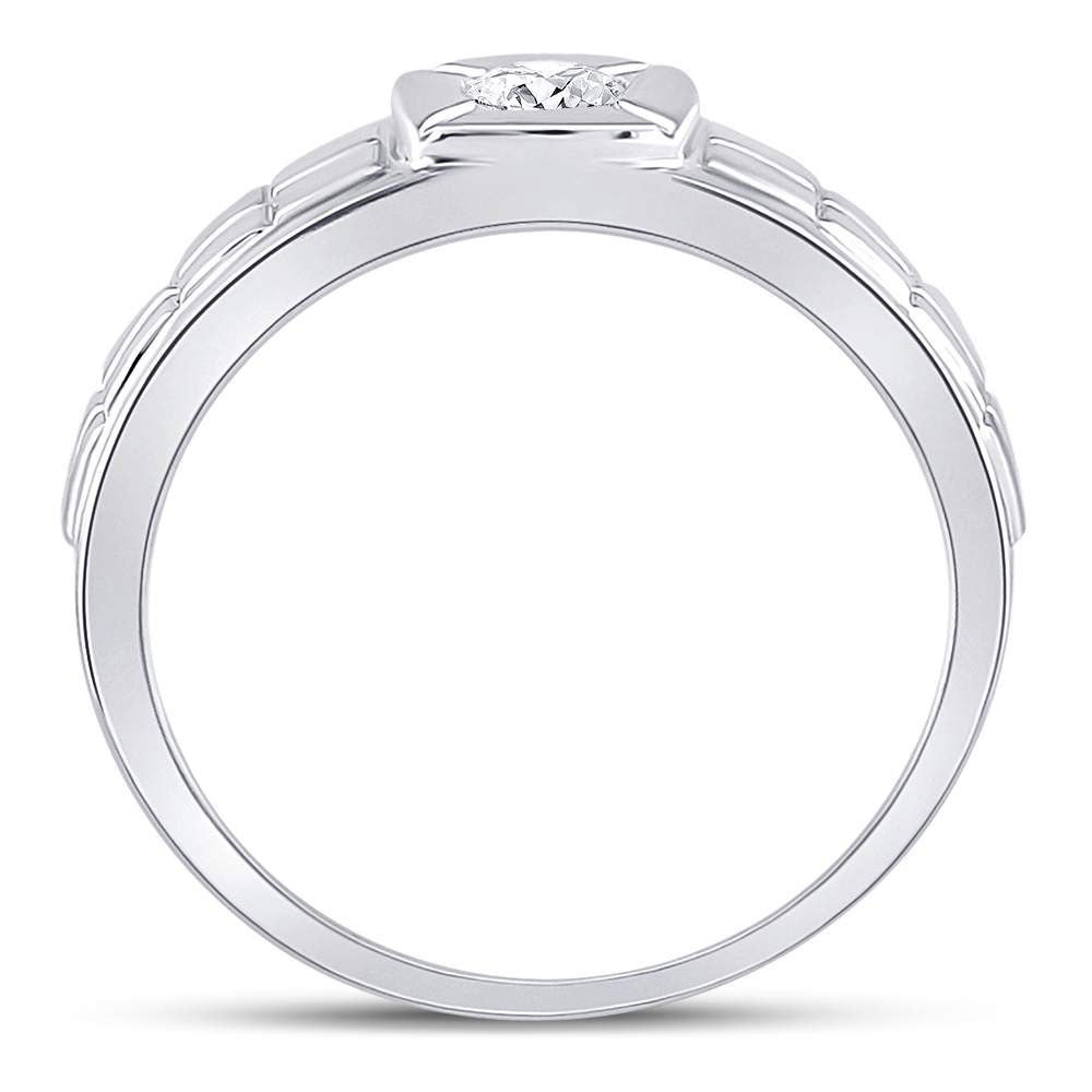 14kt White Gold Mens Round Diamond Solitaire Grid Fashion Ring 1/2 Cttw