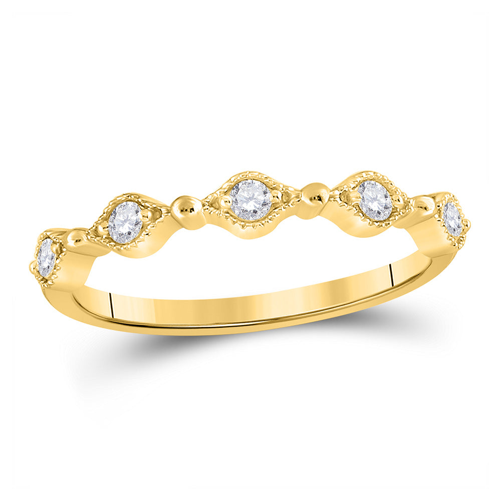 10kt Yellow Gold Womens Round Diamond Stackable Band Ring 1/8 Cttw