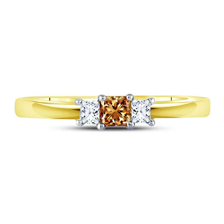 14kt Yellow Gold Princess Brown Diamond 3-stone Bridal Wedding Engagement Ring 1/4 Cttw