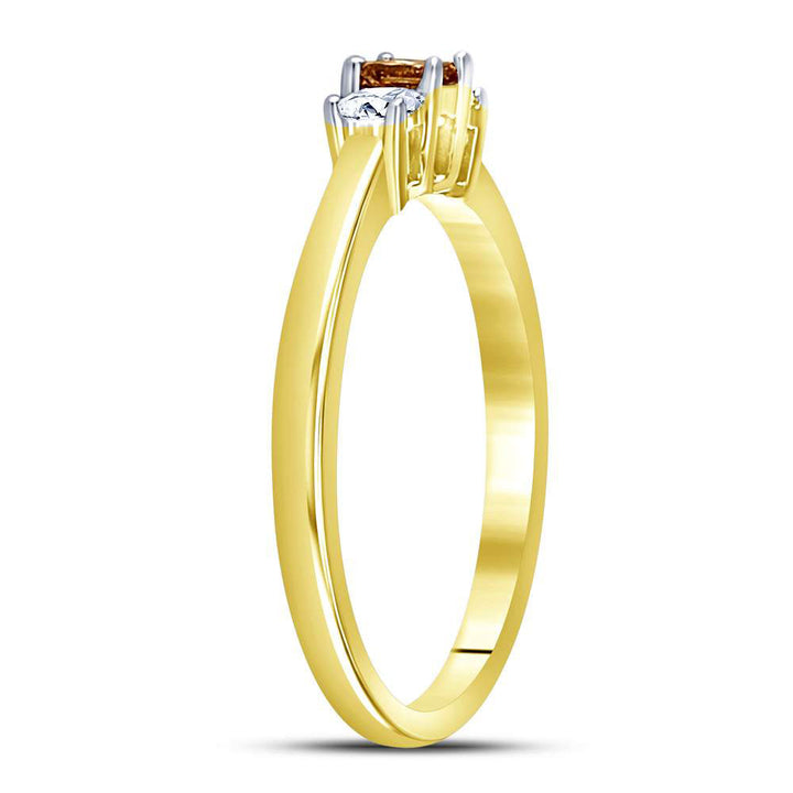 14kt Yellow Gold Princess Brown Diamond 3-stone Bridal Wedding Engagement Ring 1/4 Cttw