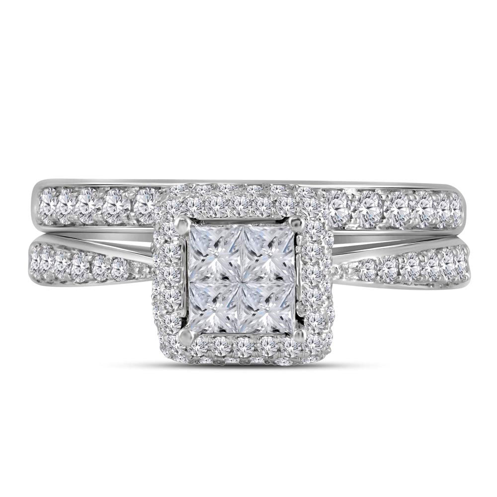 14kt White Gold Princess Diamond Bridal Wedding Ring Band Set 1 Cttw