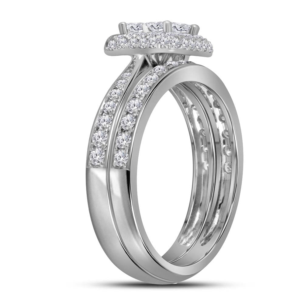 14kt White Gold Princess Diamond Bridal Wedding Ring Band Set 1 Cttw