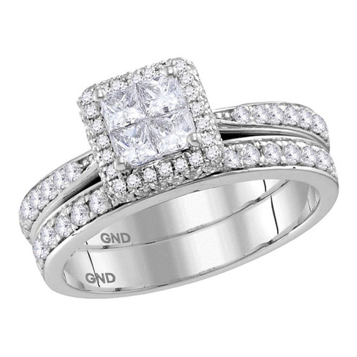 14kt White Gold Princess Diamond Bridal Wedding Ring Band Set 1 Cttw