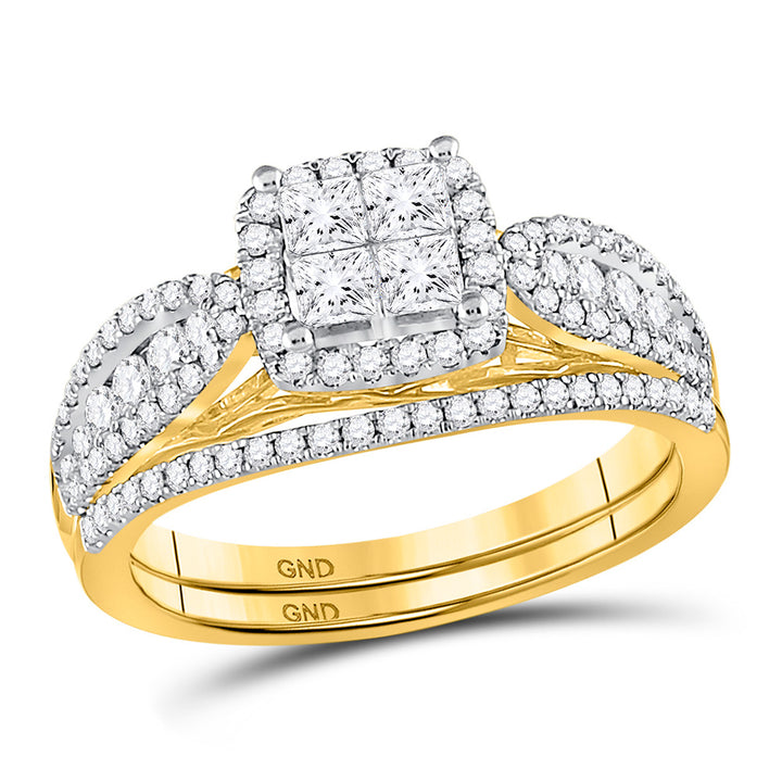 14kt Yellow Gold Princess Diamond Bridal Wedding Ring Band Set 1 Cttw