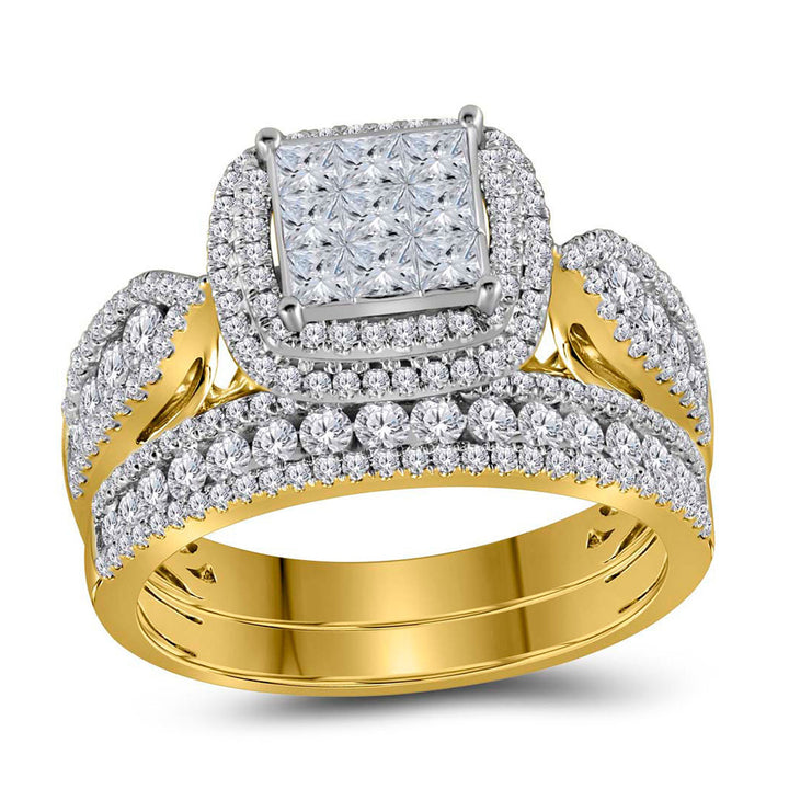 14kt Yellow Gold Princess Diamond Bridal Wedding Ring Band Set 1-1/2 Cttw