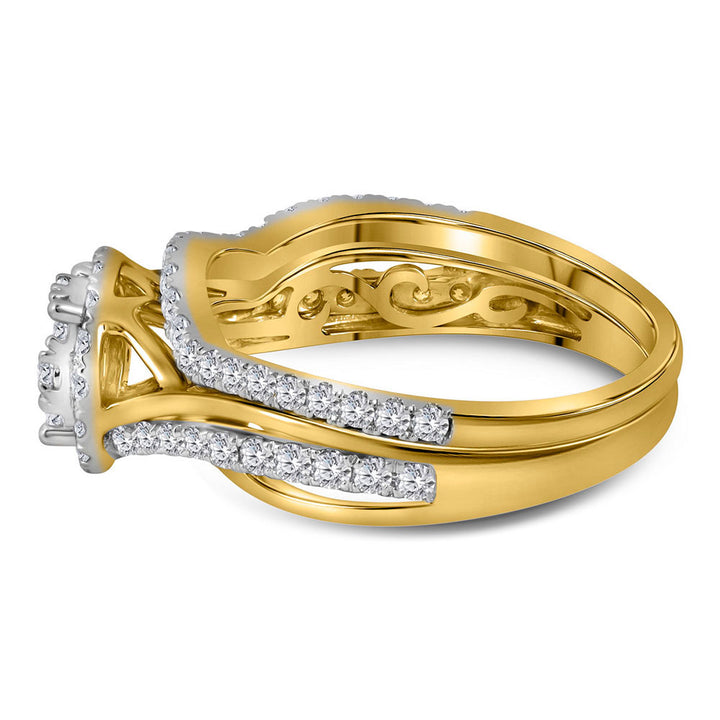 14kt Yellow Gold Round Diamond Bridal Wedding Ring Band Set 1 Cttw