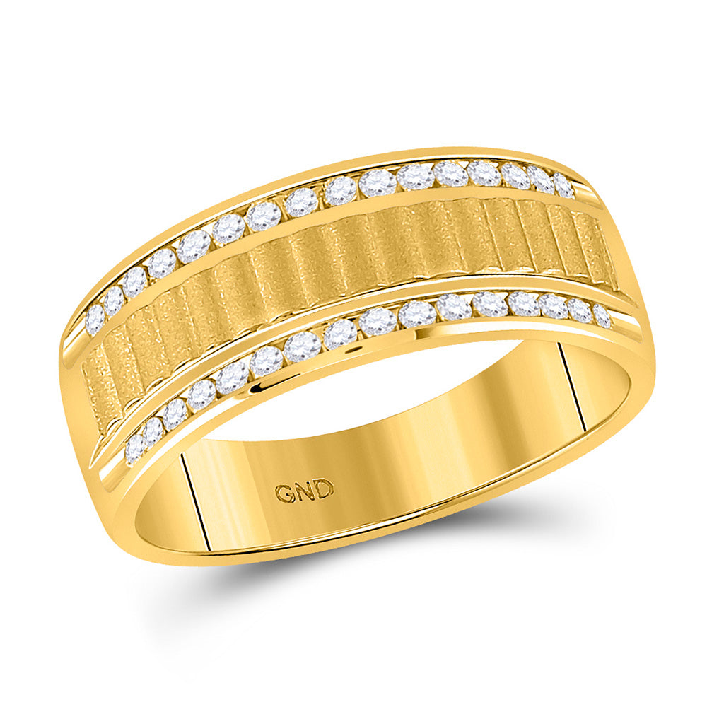 14kt Yellow Gold Mens Round Diamond Double Row Matte Textured Wedding Band Ring 1/3 Cttw