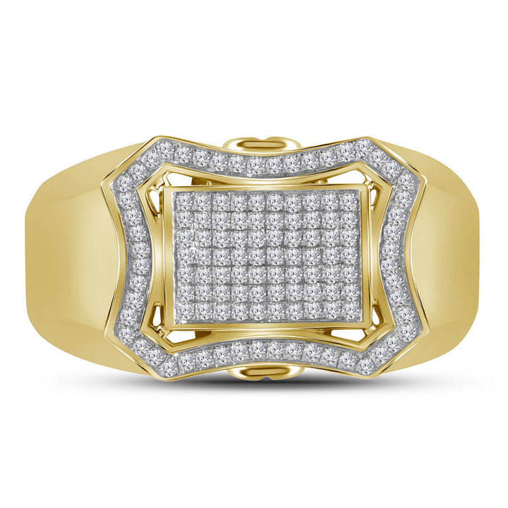 10kt Yellow Gold Mens Round Diamond Curved Octagon Cluster Ring 1/3 Cttw