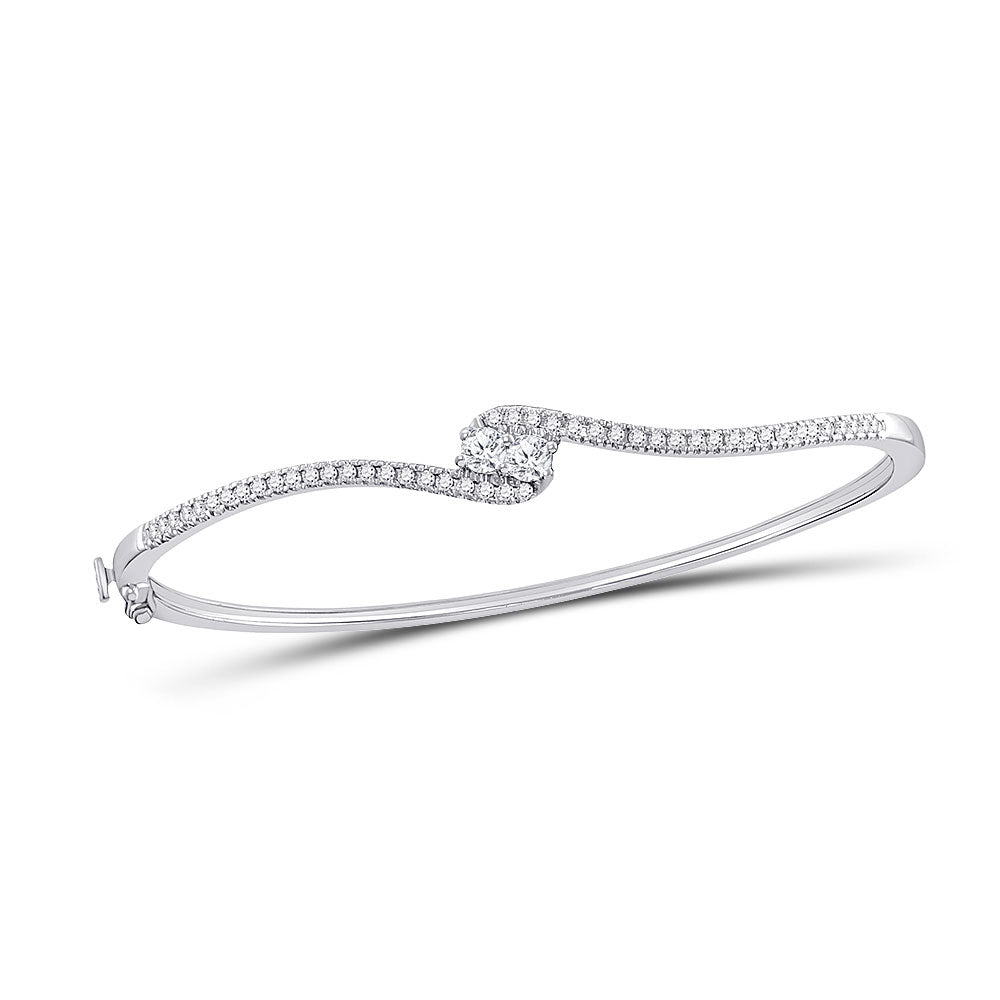 14kt White Gold Womens Round Diamond Bypass 2-stone Bracelet 3/4 Cttw