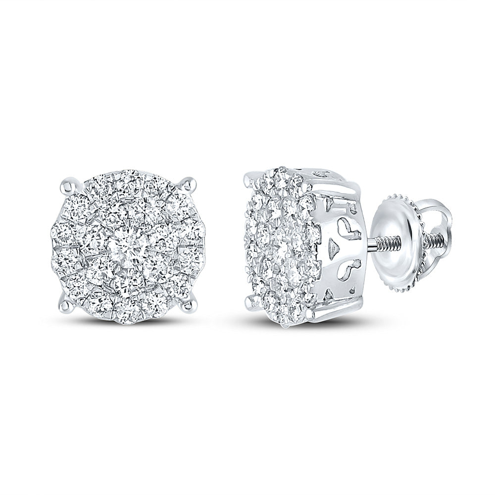 10kt White Gold Womens Round Diamond Cluster Earrings 2 Cttw