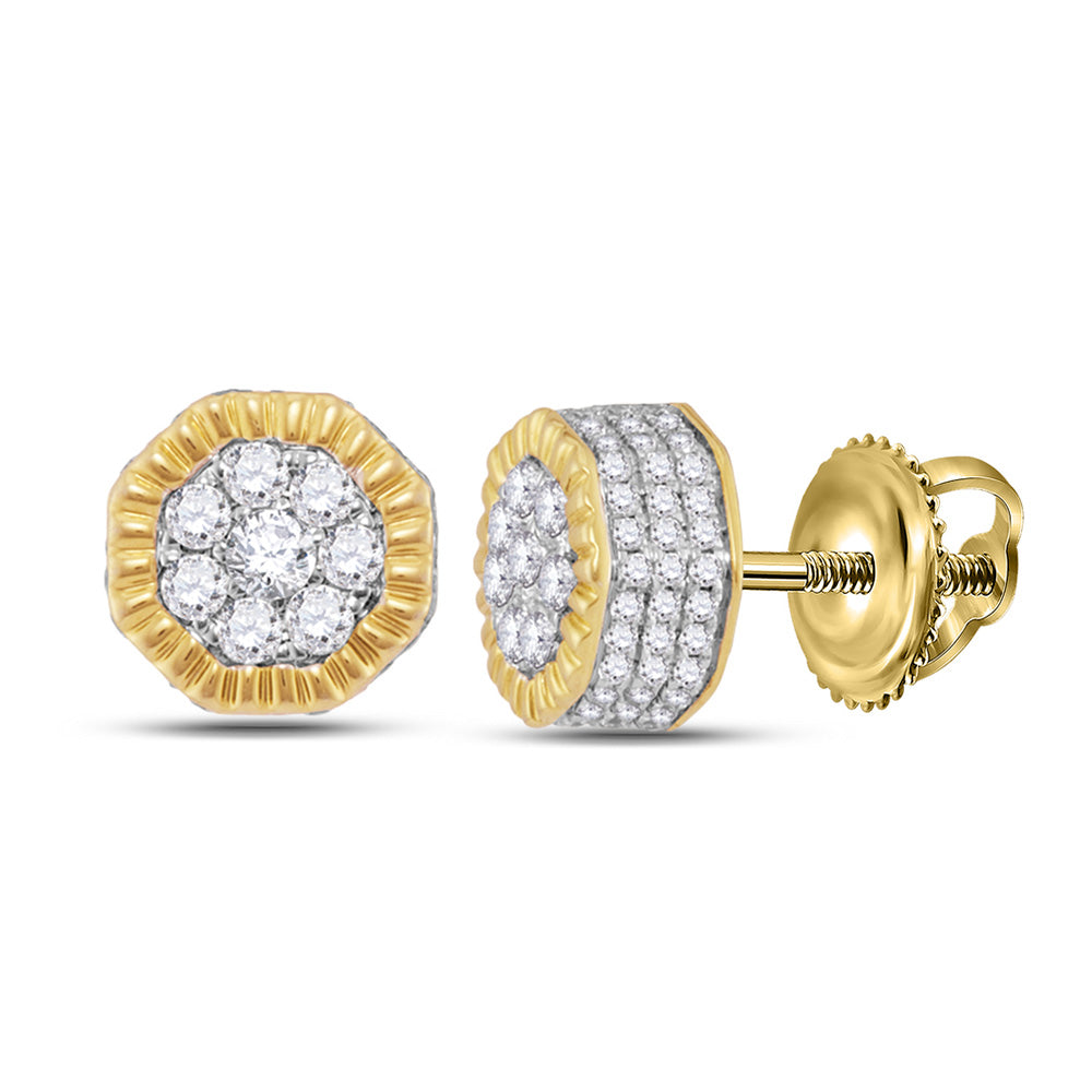 10kt Yellow Gold Mens Round Diamond Fluted Hexagon Earrings 1/2 Cttw