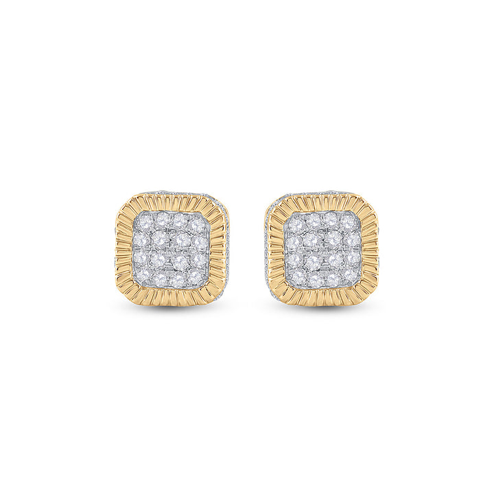 10kt Yellow Gold Mens Round Diamond Cluster Fluted Square Stud Earrings 1/2 Cttw