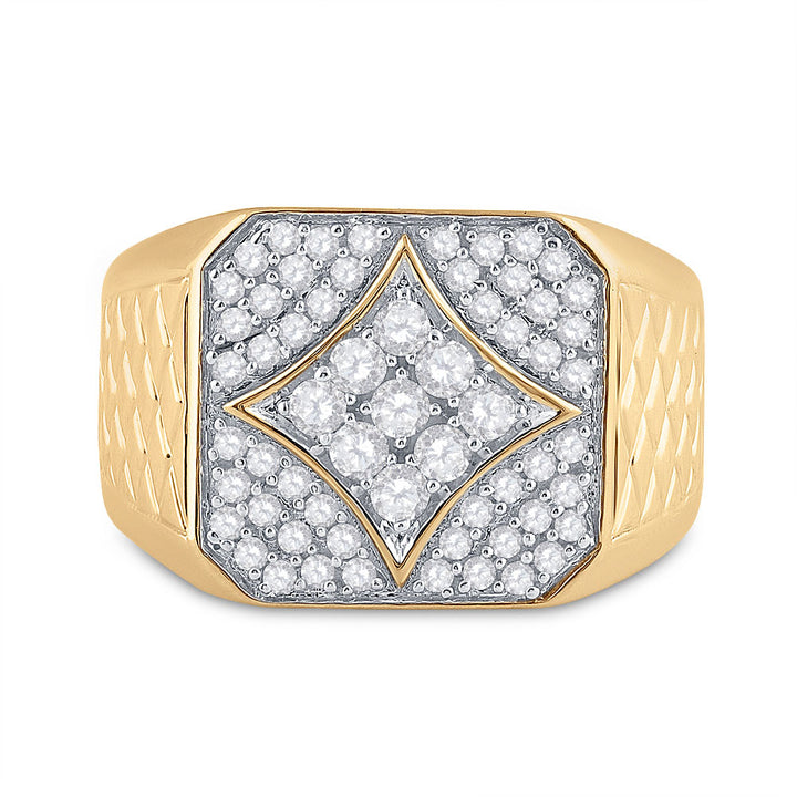 10kt Yellow Gold Mens Round Diamond Square Cluster Textured Ring 3/4 Cttw