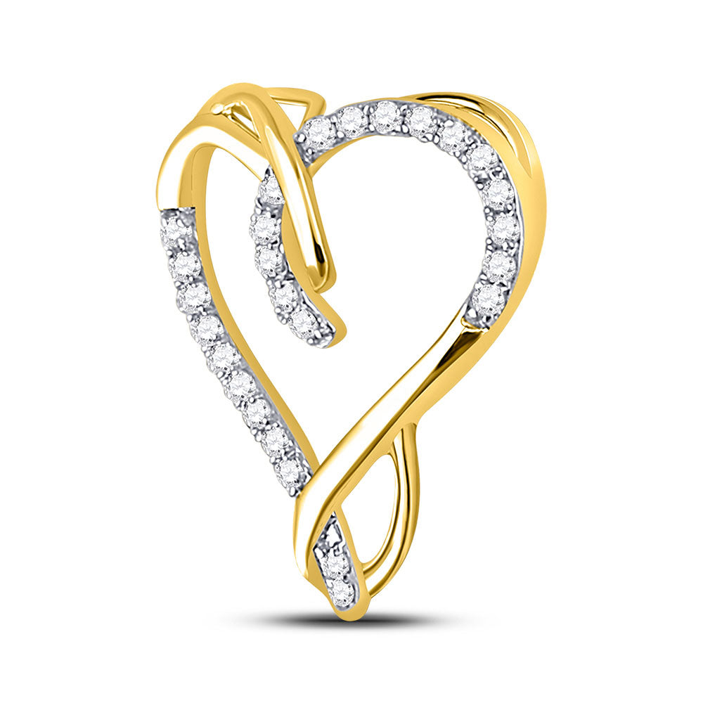 10kt Yellow Gold Womens Round Diamond Heart Pendant 1/8 Cttw