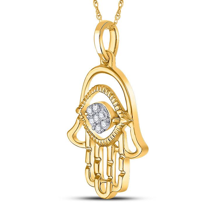 10kt Yellow Gold Womens Round Diamond Hamsa Fashion Pendant 1/20 Cttw